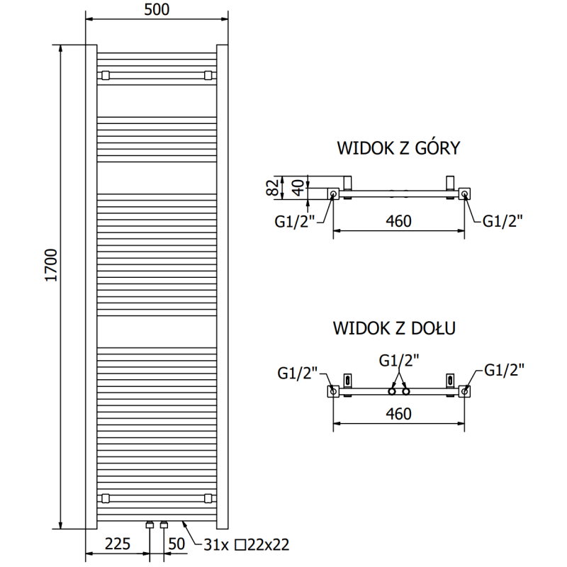Mexen Pluton Badheizkörper 1700 x 500 mm, 855 W, weiß - W106-1700-500-00-20
