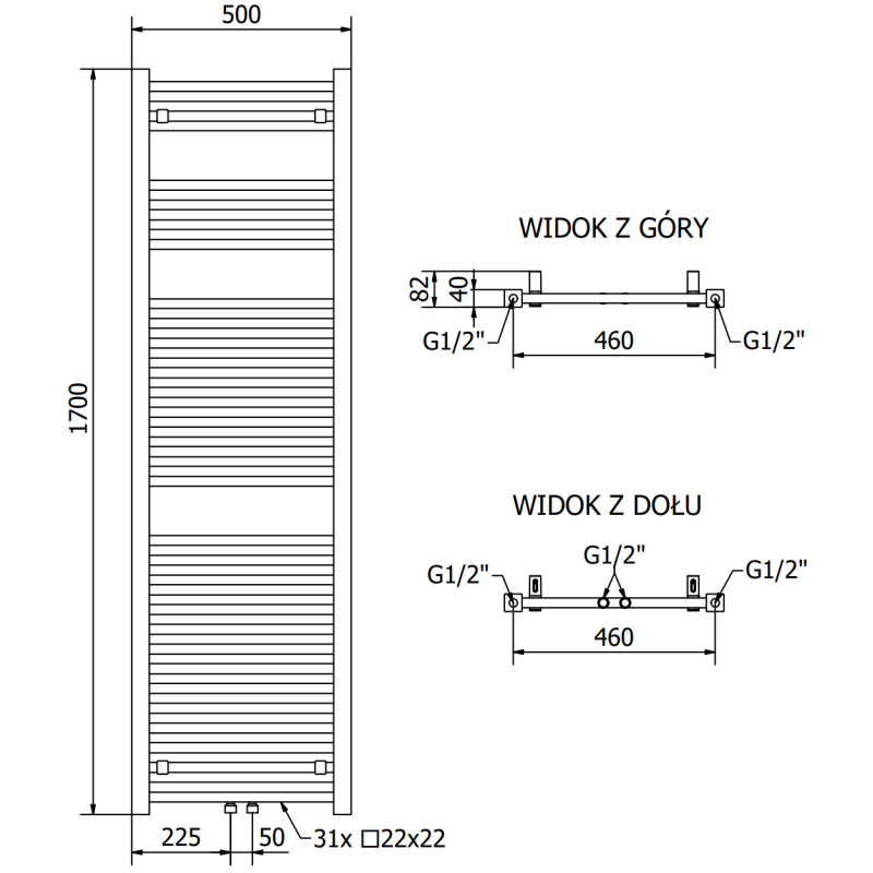 Mexen Pluton Badheizkörper 1700 x 500 mm, 855 W, schwarz - W106-1700-500-00-70