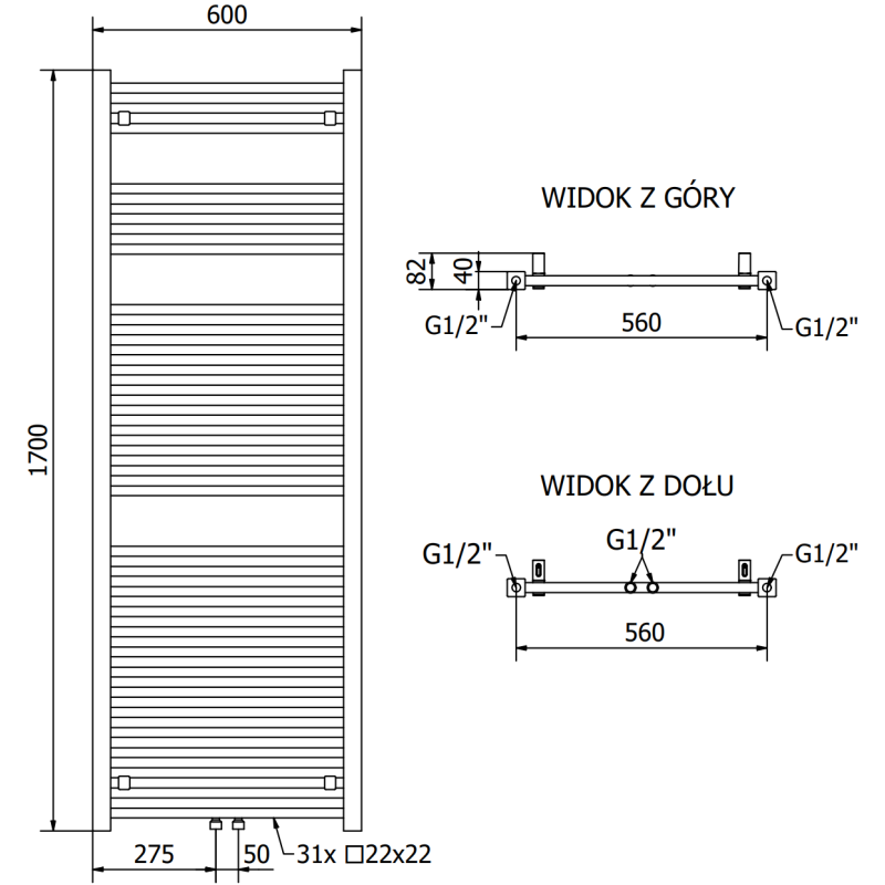 Mexen Pluton Badheizkörper 1700 x 600 mm, 991 W, weiß - W106-1700-600-00-20