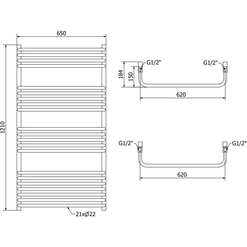 Mexen Apollo Badezimmerheizkörper 1210 x 650 mm, 713 W, schwarz - W117-1210-650-00-70