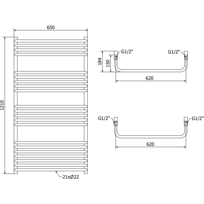 Mexen Apollo Badheizkörper 1210 x 650 mm, 713 W, schwarz - W117-1210-650-00-70
