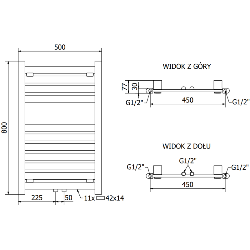Mexen Uran Badezimmerheizkörper 800 x 500 mm, 364 W, weiß - W105-0800-500-00-20