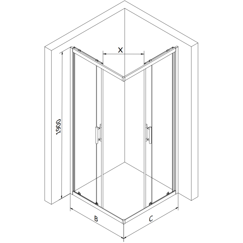 Mexen Rio Duschkabine quadratisch 80 x 80 cm, Milchglas, schwarz + Duschwanne Flat, schwarz - 860-080-080-70-30-4070B