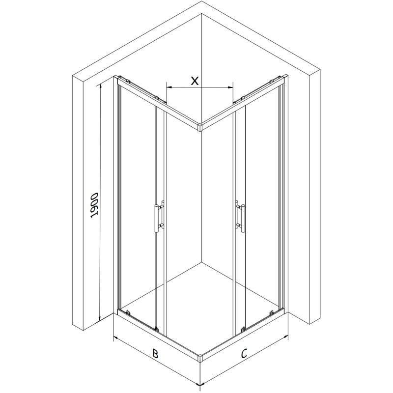 Mexen Rio quadratische Duschkabine 90 x 90 cm, transparent, Chrom - 860-090-090-01-00