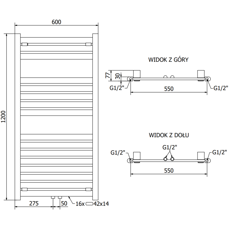 Mexen Uran Badezimmerheizkörper 1200 x 600 mm, 623 W, schwarz - W105-1200-600-00-70