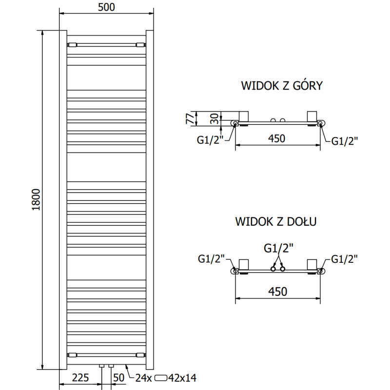 Mexen Uran Badezimmerheizkörper 1800 x 500 mm, 801 W, weiß - W105-1800-500-00-20