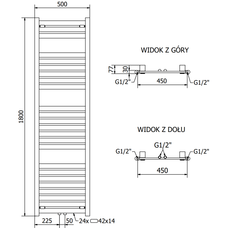 Mexen Uran Badheizkörper 1800 x 500 mm, 801 W, schwarz - W105-1800-500-00-70