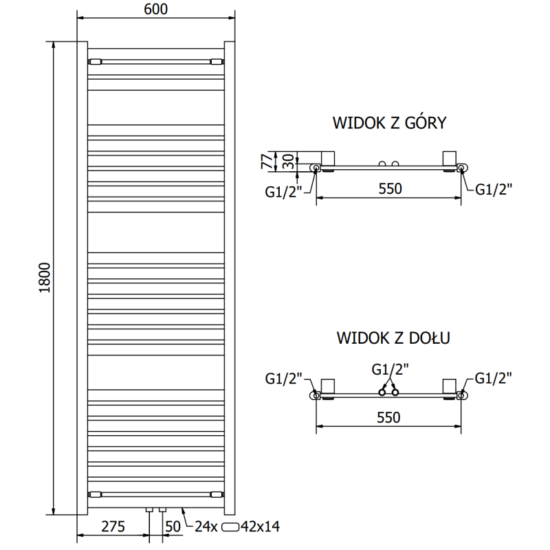 Mexen Uran Badezimmerheizkörper 1800 x 600 mm, 934 W, weiß - W105-1800-600-00-20