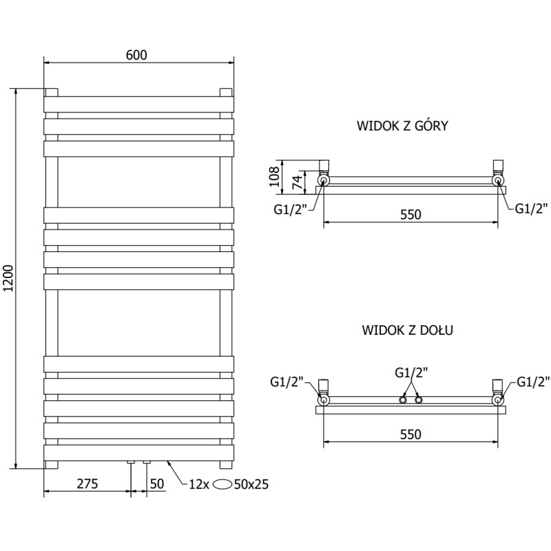 Mexen Jowisz Badezimmerheizkörper 1200 x 600 mm, 594 W, weiß - W107-1200-600-00-20