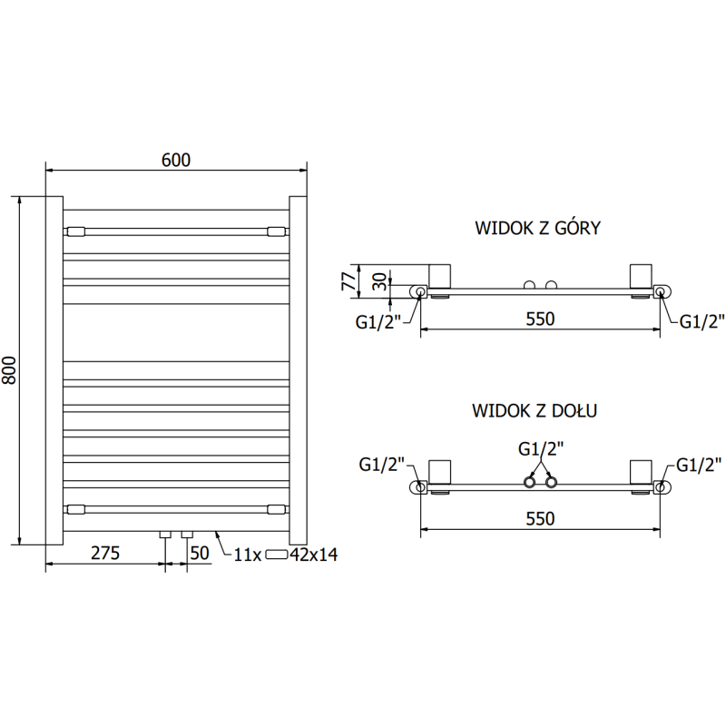 Mexen Uran Badezimmerheizkörper 800 x 600 mm, 425 W, weiß - W105-0800-600-00-20