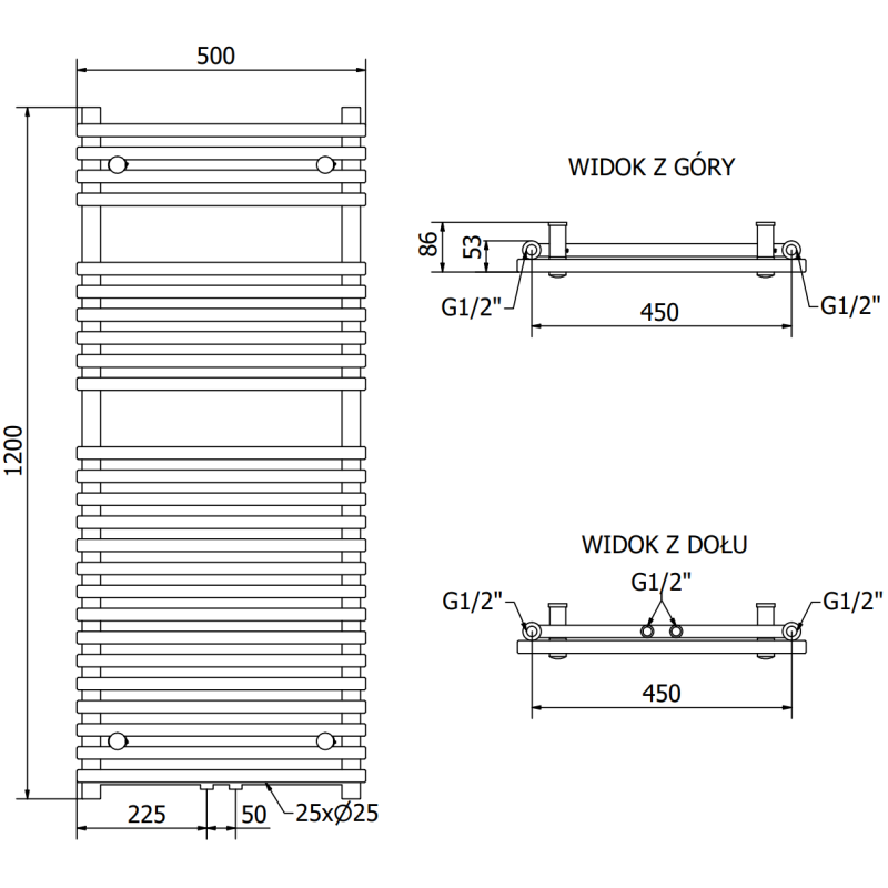 Mexen Sol Badezimmerheizkörper 1200 x 500 mm, 569 W, weiß - W125-1200-500-00-20