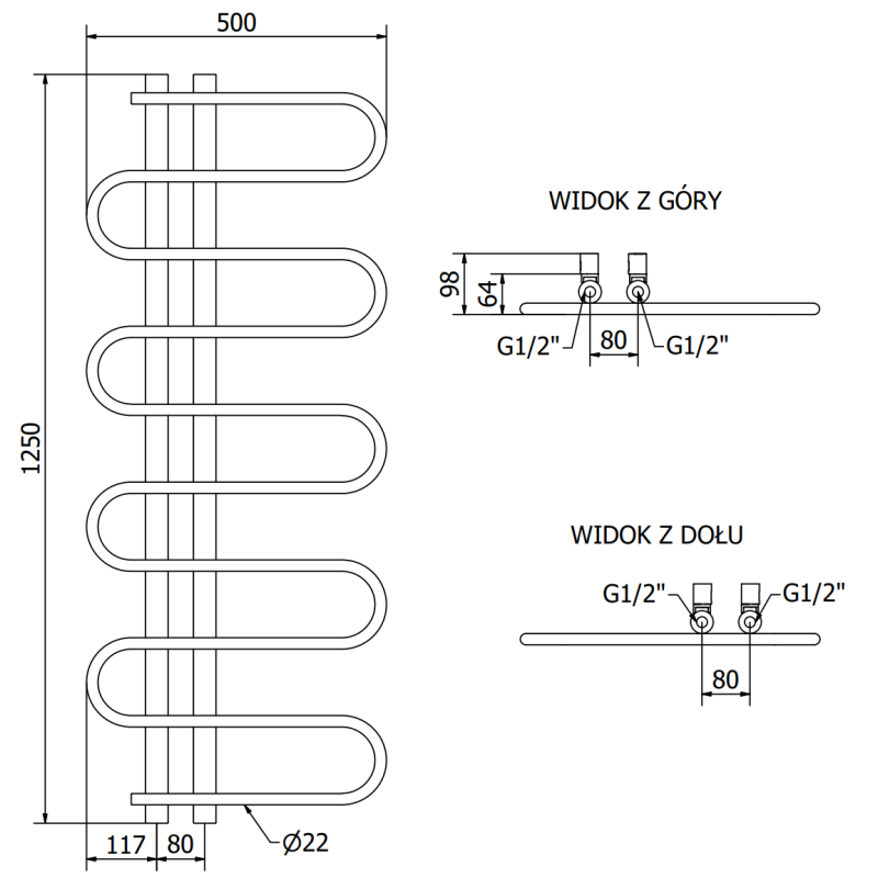 Mexen Kiso dekorativer Badezimmerheizkörper 1250 x 500 mm, 256 W, weiß - W114-1250-500-00-20