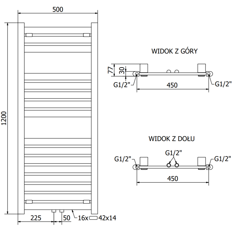 Mexen Uran Badezimmerheizkörper 1200 x 500 mm, 422 W, Chrom - W105-1200-500-00-01