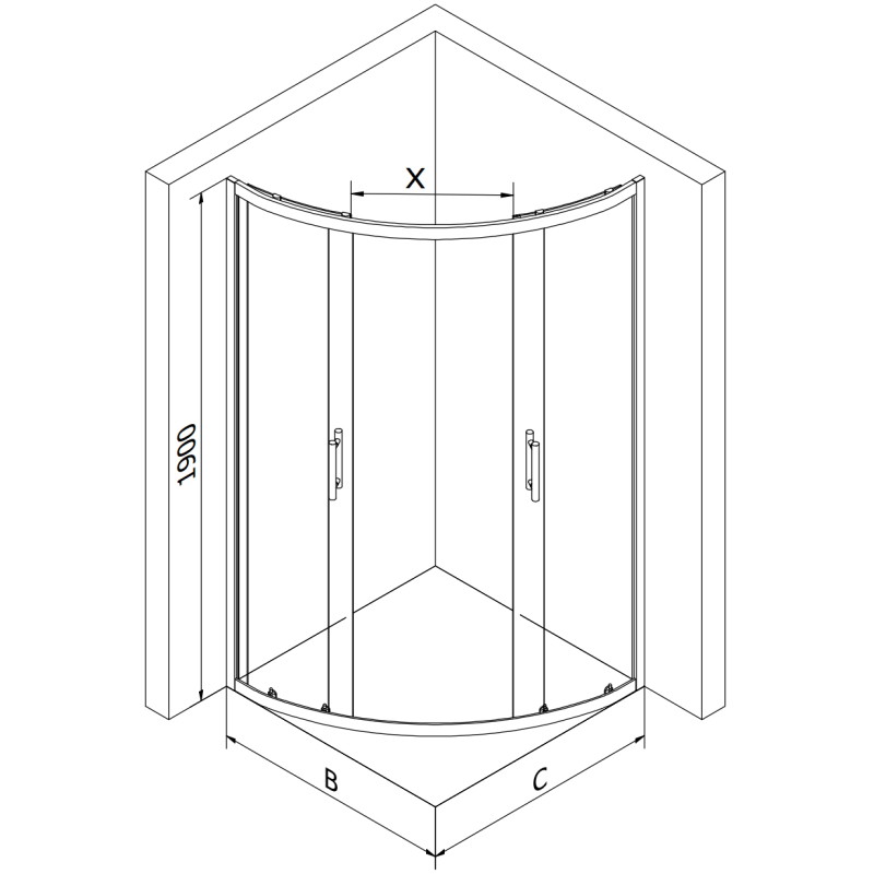 Mexen Rio Halbrunde Duschkabine 80 x 80 cm, satiniert, schwarz + Flat-Duschwanne, weiß - 863-080-080-70-30-4110B