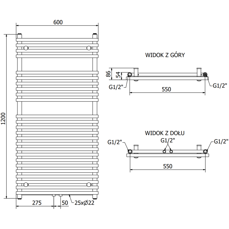 Mexen Sol Badezimmerheizkörper 1200 x 600 mm, 658 W, Anthrazit - W125-1200-600-00-66