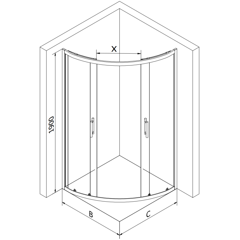 Mexen Rio Halbrunde Duschkabine 90 x 90 cm, gefrostet, Chrom - 863-090-090-01-30