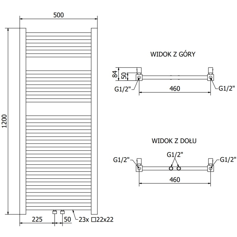 Mexen Pluton Badezimmerheizkörper 1200 x 500 mm, 493 W, golden - W106-1200-500-00-50