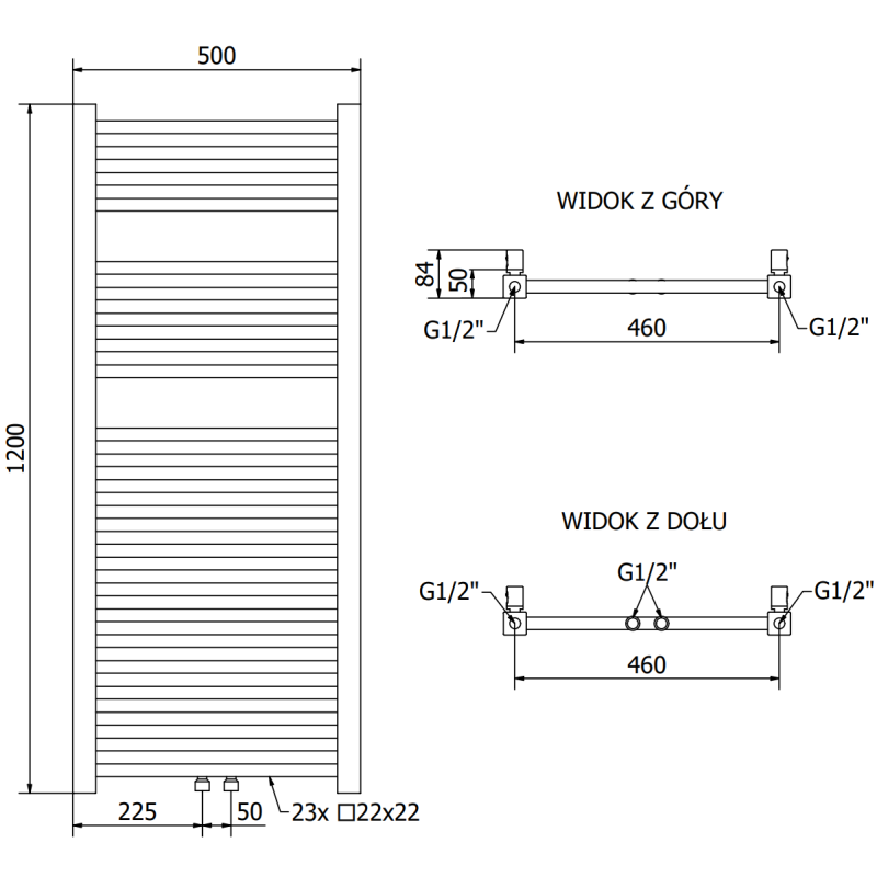 Mexen Pluton Badheizkörper 1200 x 500 mm, 493 W, gold - W106-1200-500-00-50