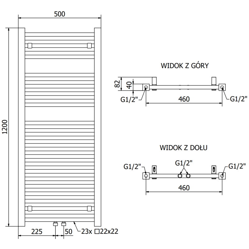 Mexen Pluton Badheizkörper 1200 x 500 mm, 625 W, Anthrazit - W106-1200-500-00-66