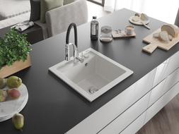 Mexen Vito Granitspüle 1-Becken mit Küchenarmatur Aster, weiß - 6503-20-73450-07