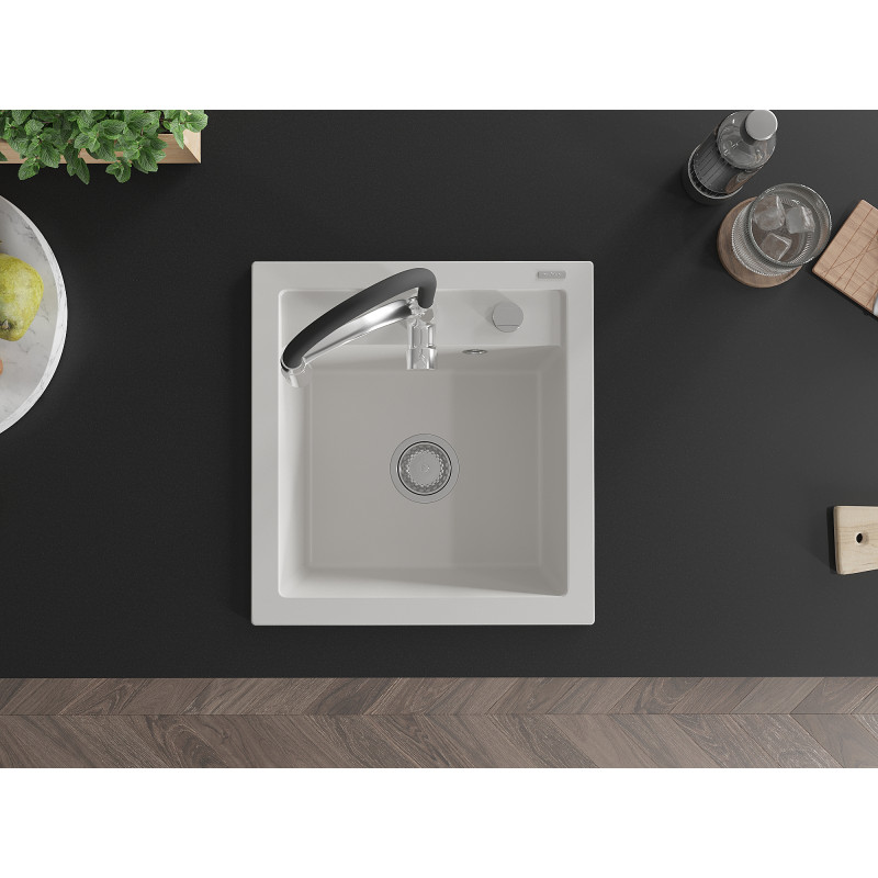 Mexen Vito Granitspüle 1-Becken mit Küchenarmatur Aster, weiß - 6503-20-73450-07