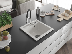 Mexen Vito Granitspüle 1-Becken mit Küchenarmatur Aster, weiß - 6503-20-73450-07-B