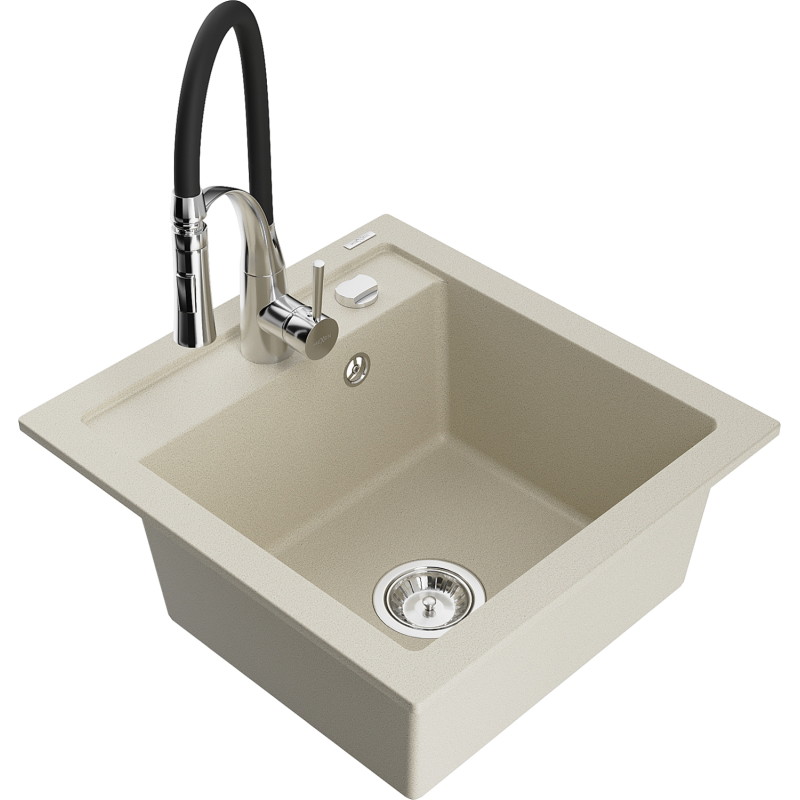 Mexen Vito Granitspüle 1-becken mit Küchenarmatur Aster, beige - 6503-69-73450-07