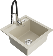 Mexen Vito Granitspüle 1-beckig mit Küchenarmatur Aster, beige - 6503-69-73450-07