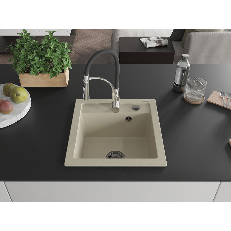 Mexen Vito Granitspüle 1-Becken mit Küchenarmatur Aster, beige - 6503-69-73450-07-B