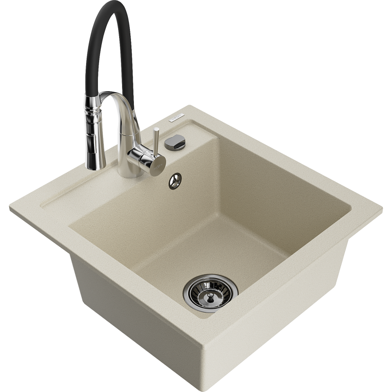 Mexen Vito Granitspüle 1-Becken mit Küchenarmatur Aster, beige - 6503-69-73450-07-B