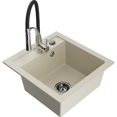 Mexen Vito Granitspüle 1-Becken mit Küchenarmatur Aster, beige - 6503-69-73450-07-B