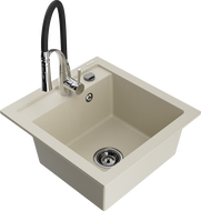 Mexen Vito Granitspüle 1-Becken mit Küchenarmatur Aster, beige - 6503-69-73450-07-B