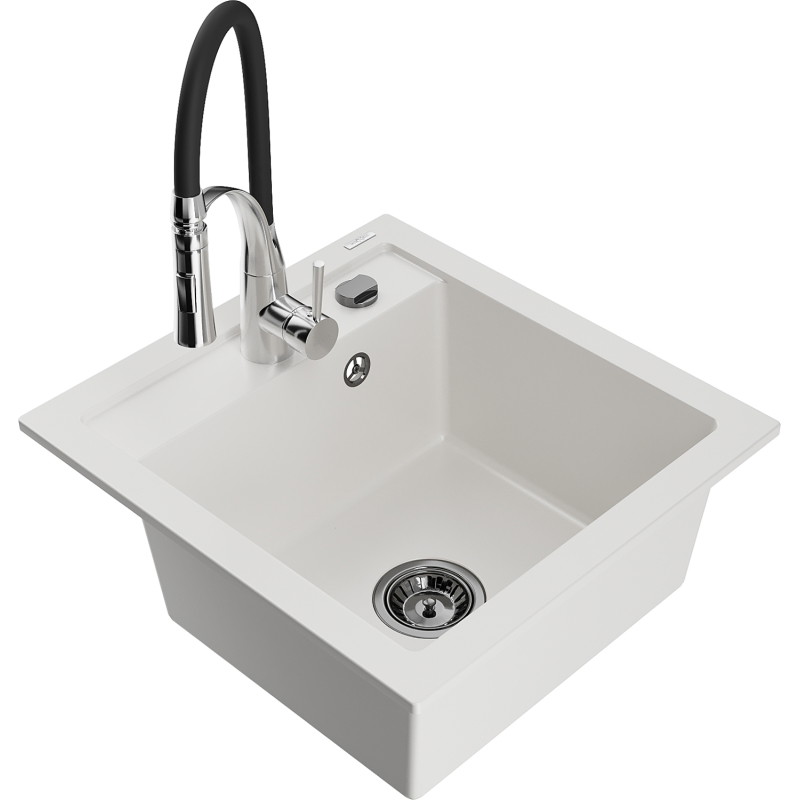 Mexen Vito 1-Kammer-GranitsSpüle mit Küchenarmatur Aster, weiß - 6503-20-73450-07-B