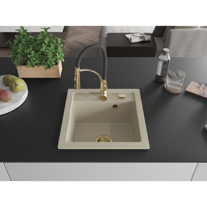 Mexen Vito Granitspüle 1-beckig mit Küchenarmatur Aster, beige - 6503-69-73450-57-G