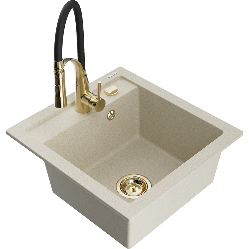 Mexen Vito Granitspüle 1-beckig mit Küchenarmatur Aster, beige - 6503-69-73450-57-G