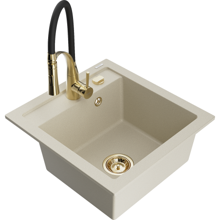 Mexen Vito Granitspüle 1-beckig mit Küchenarmatur Aster, beige - 6503-69-73450-57-G