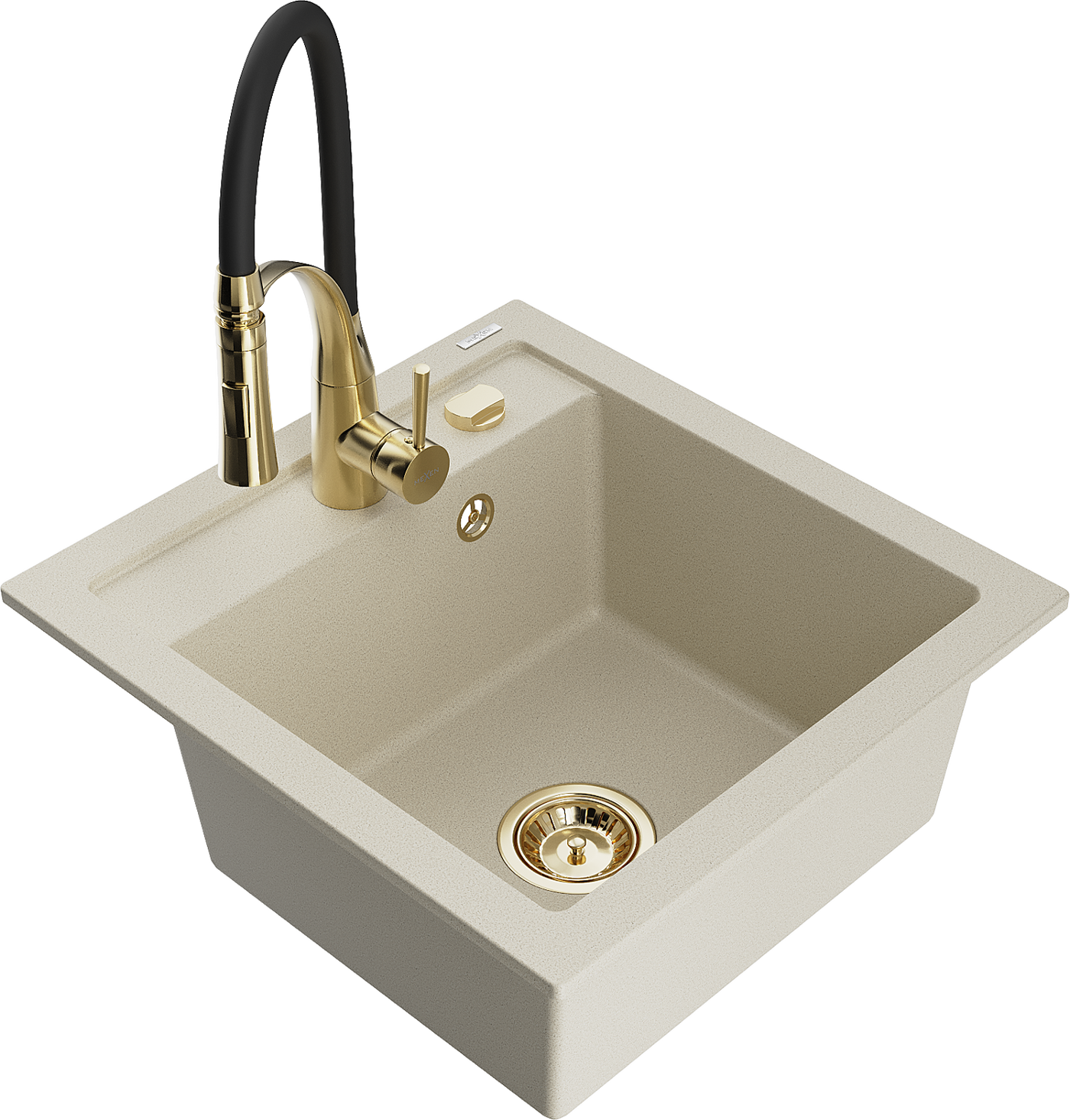 Mexen Vito 1-Becken-Granit-Spüle mit Mischbatterie Aster, Beige - 6503-69-73450-57-G