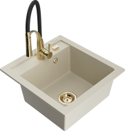 Mexen Vito Granitspüle 1-Becken mit Küchenarmatur Aster, beige - 6503-69-73450-57-G