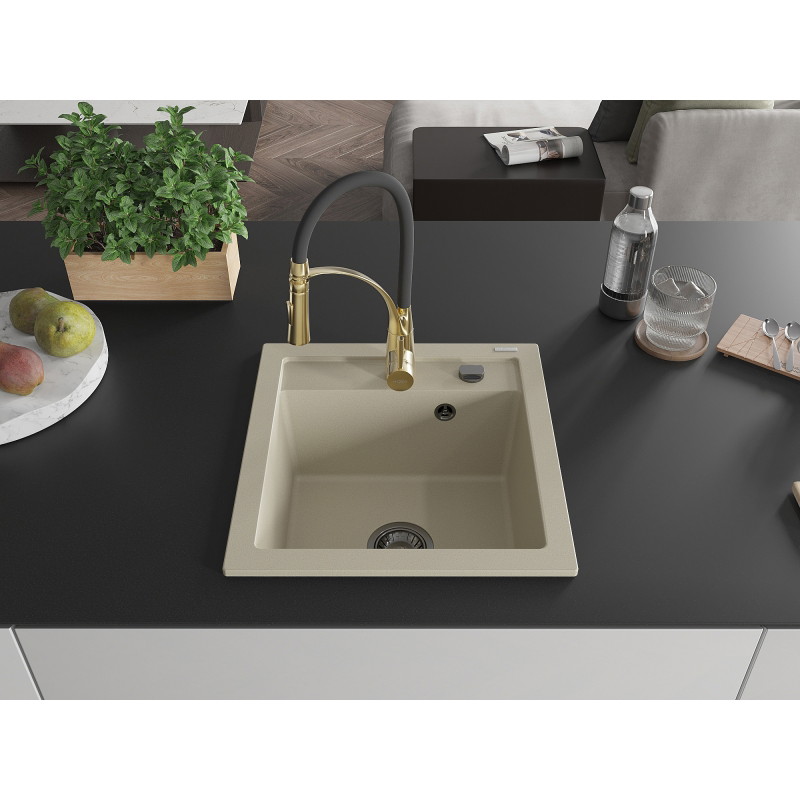 Mexen Vito Granitspüle 1-beckig mit Küchenarmatur Aster, beige - 6503-69-73450-57-B