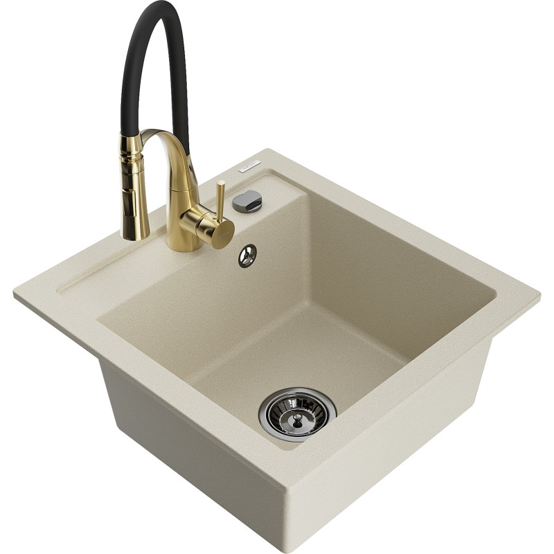 Mexen Vito Granitspüle 1-beckig mit Küchenarmatur Aster, beige - 6503-69-73450-57-B