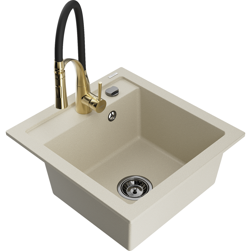 Mexen Vito Granitspüle ein Becken mit Küchenarmatur Aster, beige - 6503-69-73450-57-B
