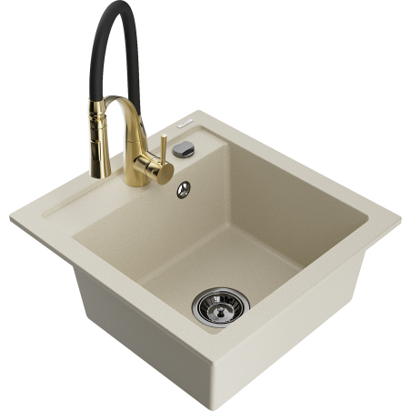 Mexen Vito Granitspüle ein Becken mit Küchenarmatur Aster, beige - 6503-69-73450-57-B