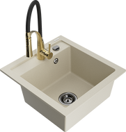 Mexen Vito Granitspüle ein Becken mit Küchenarmatur Aster, beige - 6503-69-73450-57-B