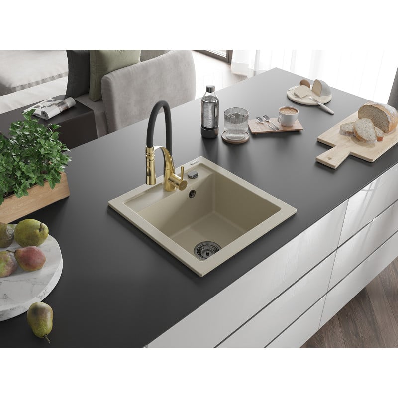 Mexen Vito Granitspüle ein Becken mit Küchenarmatur Aster, beige - 6503-69-73450-57-B