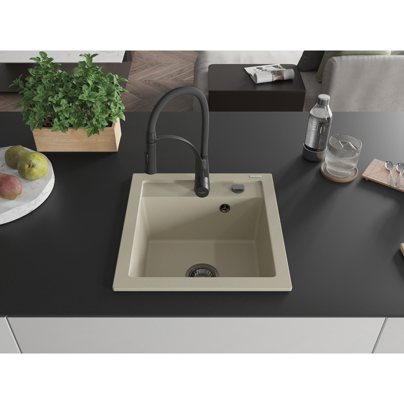 Mexen Vito Granitspüle 1-Kammer mit Küchenarmatur Aster, Beige - 6503-69-73450-70-B