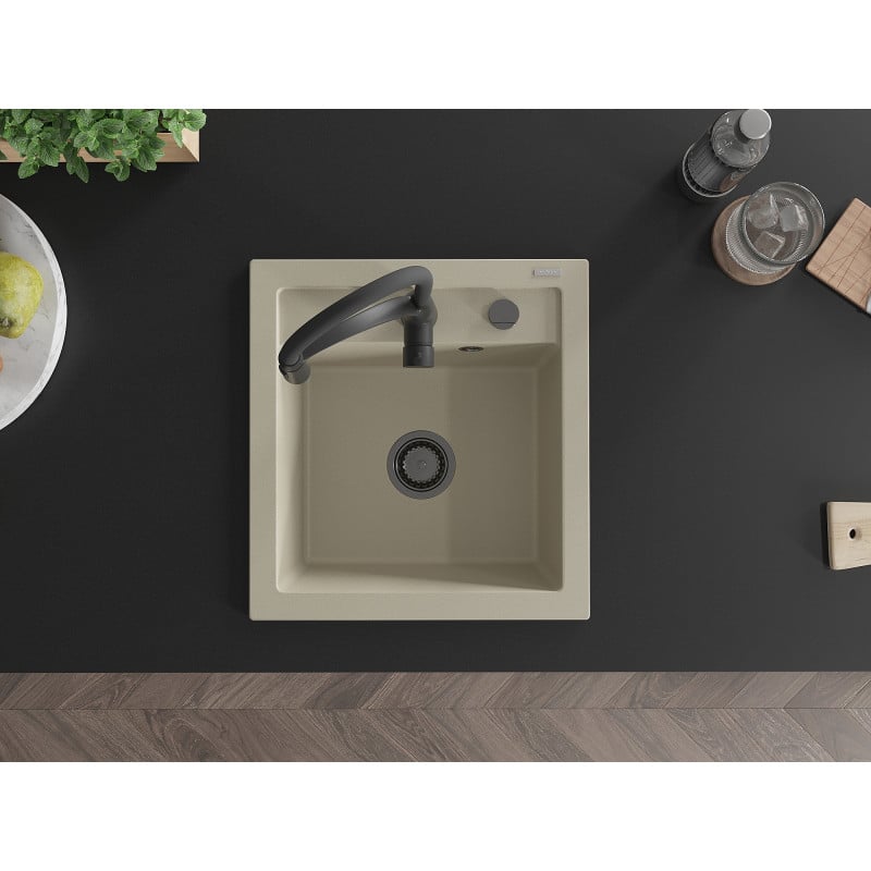 Mexen Vito Granitspüle 1-Kammer mit Küchenarmatur Aster, Beige - 6503-69-73450-70-B