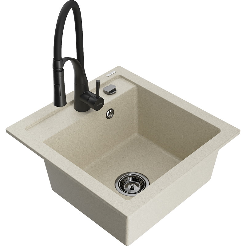 Mexen Vito Granitspüle 1-Becken mit Küchenarmatur Aster, beige - 6503-69-73450-70-B