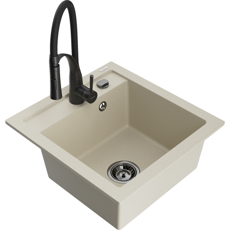 Mexen Vito Granitspüle 1-Kammer mit Küchenarmatur Aster, Beige - 6503-69-73450-70-B