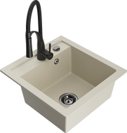 Mexen Vito Granitspüle 1-Kammer mit Küchenarmatur Aster, Beige - 6503-69-73450-70-B
