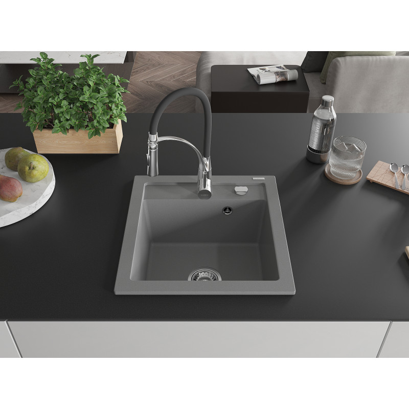 Mexen Vito Granitspüle 1-Becken mit Küchenarmatur Aster, grau - 6503-71-73450-07